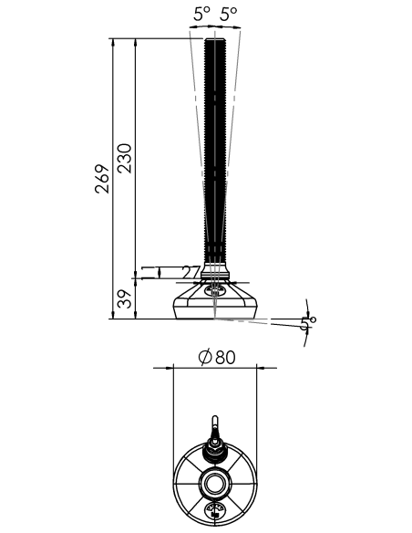 Machine foot HXW080-20-230-PR6211-32D1