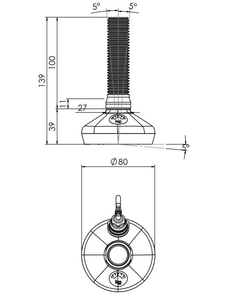 Machine foot HXW080-24-100-PR6211-31D1