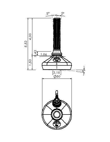 Machine foot HXW080-34-4-PR6211-12D1