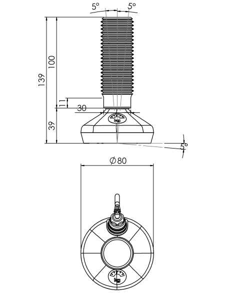 Machine foot HXW080-36-100-PR6211-31D1
