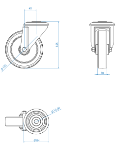 Castor SCR125, White/Blue, AISI 304, 1.964 2