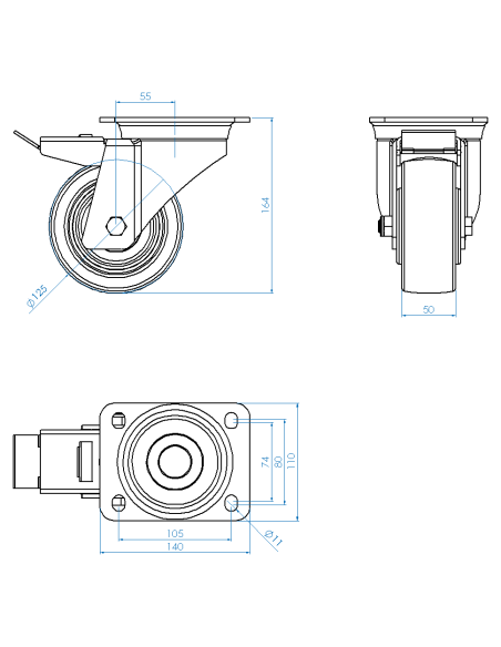 Castor SCSB125, White, AISI 304, 6.874
