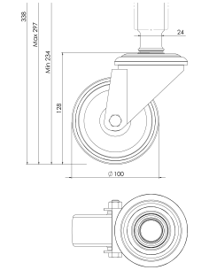 Castor SCR-XH100, White/Blue, M30 x 210/118-M30 x 80, AISI 304 2