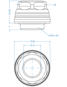 Cable gland HSK M25x1.50, Ø14,0 - 16,0, AISI 316, Blue Silicone 2