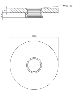 Welding plate round Ø33x3, M10, AISI 316 2