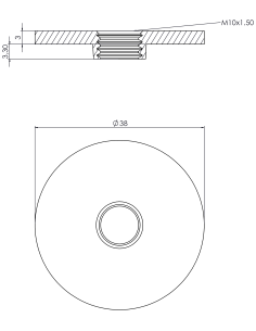 Welding plate round Ø38x3, M10, AISI 316 2