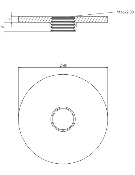 Welding plate round Ø60x4, M16, AISI 316