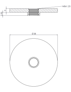 Welding plate round Ø38x3, M8, AISI 316 2