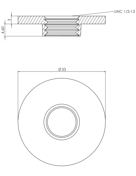 Welding plate round Ø33x3, UNC 1/2, AISI 316