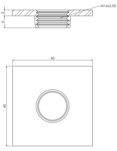 Welding plate WPQ, 40x40x3, M16, AISI 304