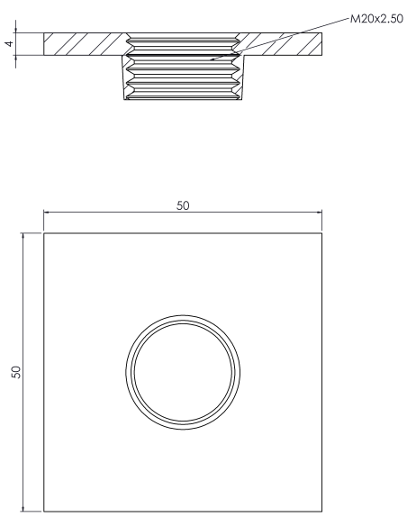 Welding plate WPQ, 50x50x4, M20, AISI 304