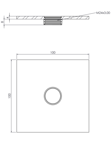 Welding plateWPQ, 100x100x4, M24, AISI 304