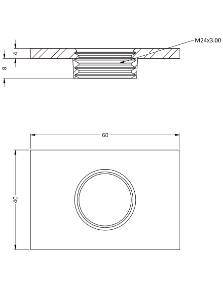 Welding plateWPQ, 60x40x4, M24, AISI 304