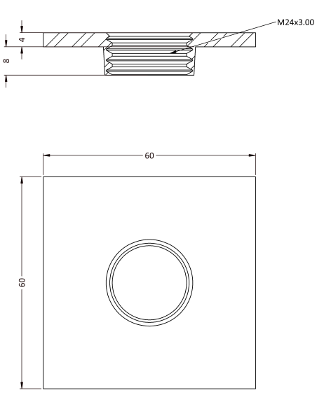 Welding plateWPQ, 60x60x4, M24, AISI 304