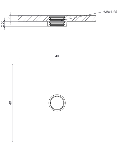 Welding plateWPQ, 40x40x3, M8, AISI 304
