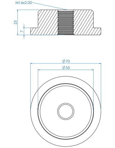 Threaded insert TIR Ø70x7, 55x18, M16, AISI 304
