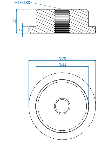 Threaded insert TIR Ø70x7, 55x18, M16, AISI 304
