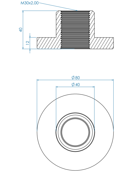 Threaded insert TIR Ø80x12, 40x28, M30x2.00, AISI 304