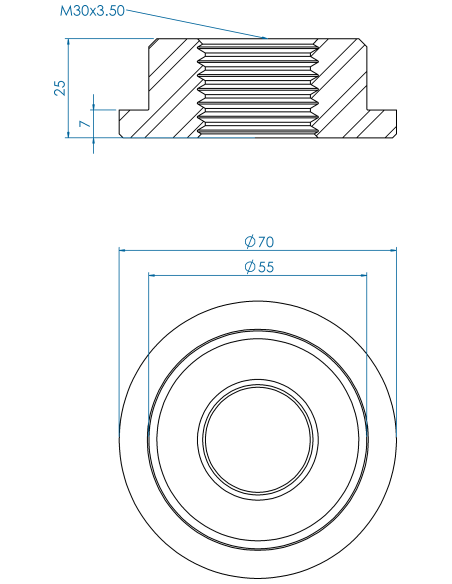 Threaded insert TIR Ø70x7, 55x18, M30, AISI 304