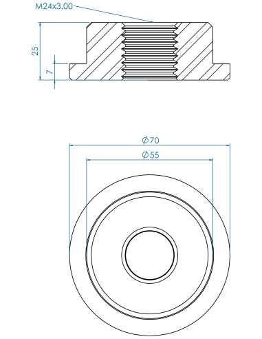 Threaded insert TIR Ø70x7, 55x18, M24, AISI 304