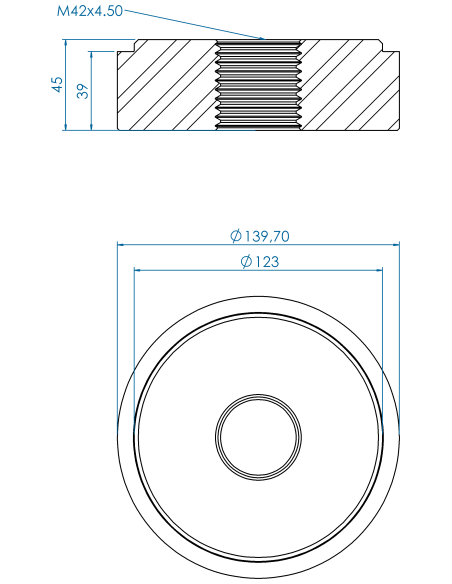 Threaded insert TIR Ø139.70x39, 123x6, M42, AISI 304