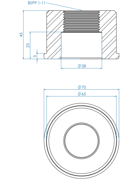 Threaded insert TIRC Ø70x5, 65x40, BSPP 1-11, 20, AISI 304