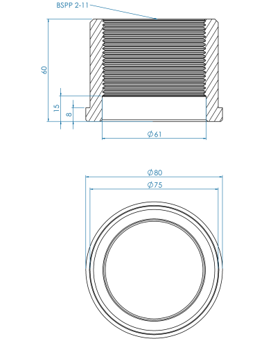 Threaded insert TIRC Ø80x8, 75x52, BSPP 2-11, 45, AISI 304
