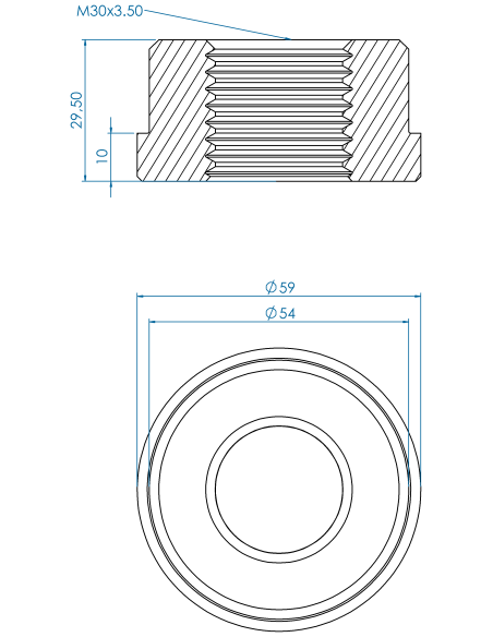 Threaded insert TIR Ø59x10, 54x19.50, M30, AISI 304