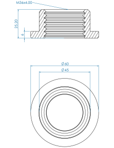 Threaded insert TIR Ø60x6, 45x19.20, M36, AISI 304 2