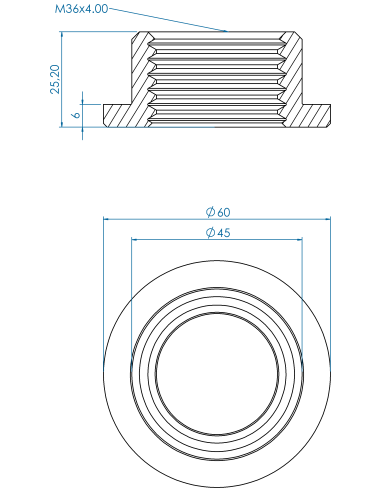 Threaded insert TIR Ø60x6, 45x19.20, M36, AISI 304