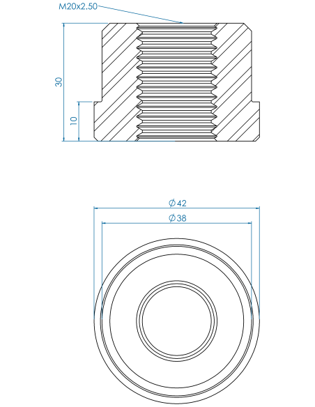 Threaded insert TIR Ø42x10, 38x20, M20, AISI 304