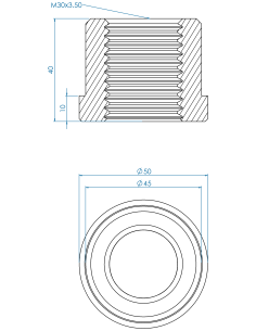 Threaded insert TIR Ø50x10, 45x30, M30, AISI 304 2