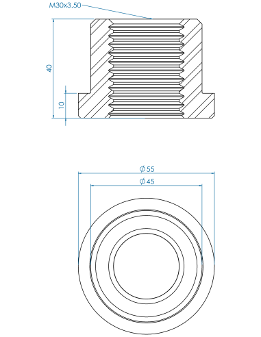 Threaded insert TIR Ø55x10, 45x30, M30, AISI 304