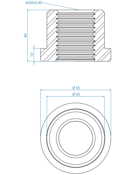 Threaded insert TIR Ø55x10, 45x30, M30, AISI 304