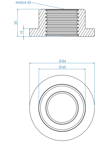 Threaded insert TIR Ø84x10, 60x25, M42, AISI 304