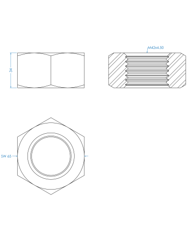 Nut M42, DIN 934, A2-70