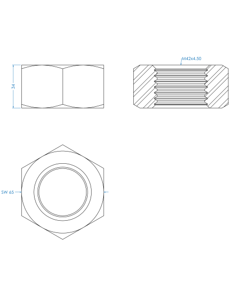 Nut M42, DIN 934, A2-70