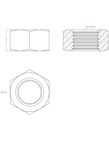 Nut M16, DIN 934, A2-70