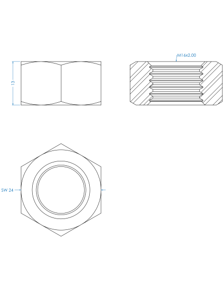 Nut M16, DIN 934, A2-70