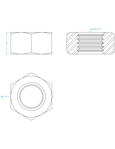 Nut M12, DIN 934, A2-70