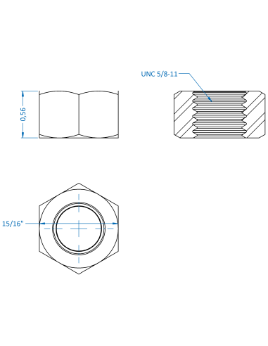Nut UNC 5/8, ASME B18.2.2, A2-70