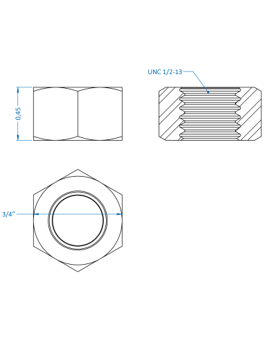 Nut UNC 1/2, ASME B18.2.2, A2-70