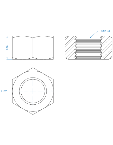 Nut UNC 1-8, ASME B18.2.2, A2-70