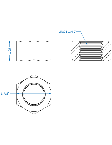 Nut UNC 1 1/4-7, ASME B18.2.2, A2-70