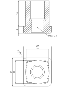 Threaded bushing PTIQ, 20x20x2.0, M8 2