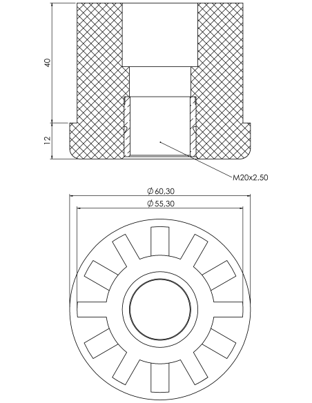 Plastic bushing PTIR, 60,3x2,5, M20