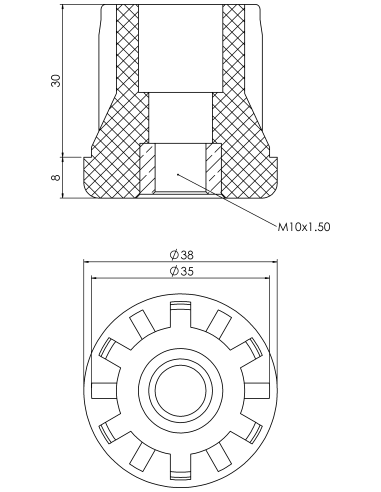 Plastic bushing PTIR, 38x1,5, M10