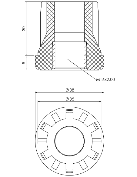 Plastic bushing PTIR, 38x1,5, M16
