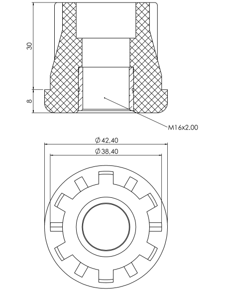 Plastic bushing PTIR, 42,4x2, M16