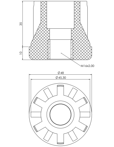 Plastic bushing PTIR, 48,3x1,5, M16